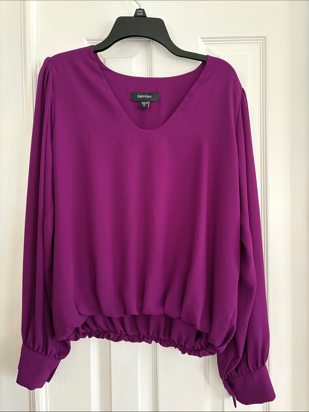 Karen Kane Classic Magenta Purple V-Neck Long-Sleeve Blouse Women’s Medium